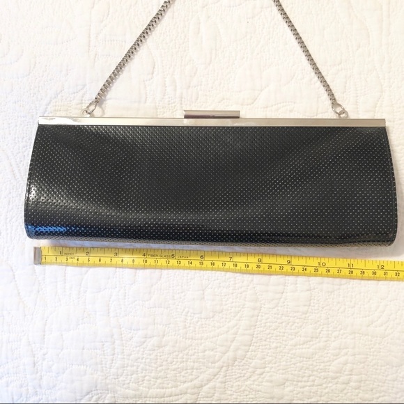 Black Clutch Handbag with Silver Chain - Picture 8 of 8